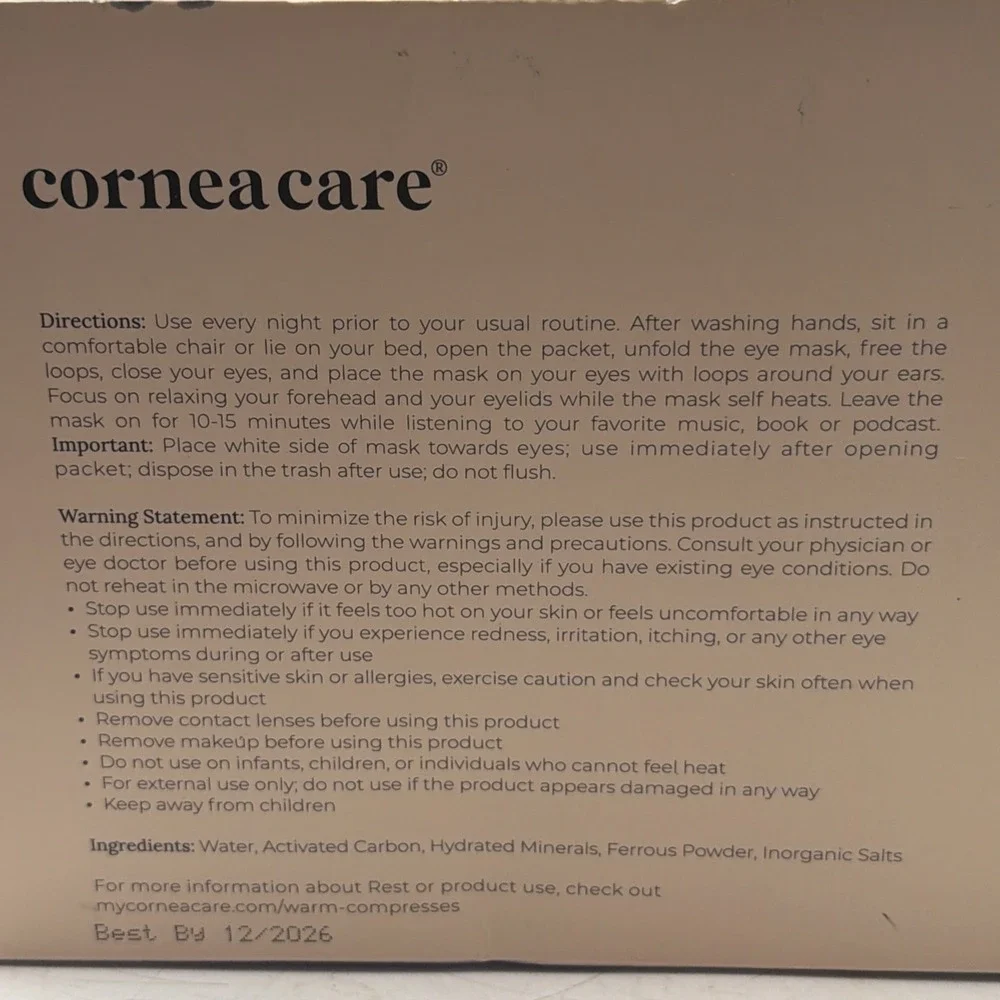 CorneaCare Rest Heated Eye Mask Dry Eye Relief Self-Heating Pads 29 Count